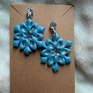 Blue Snowflake Handmade Polymer Clay Earrings